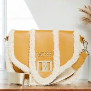 GUESS Factory Lizzie Sherpa-Trim Crossbody Natural Caramel